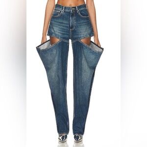 AREA Blue Wide Leg Jeans with Silver Accents